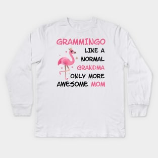 Grammingo like a normal grandma only more awesome mom with cute flamingo Kids Long Sleeve T-Shirt